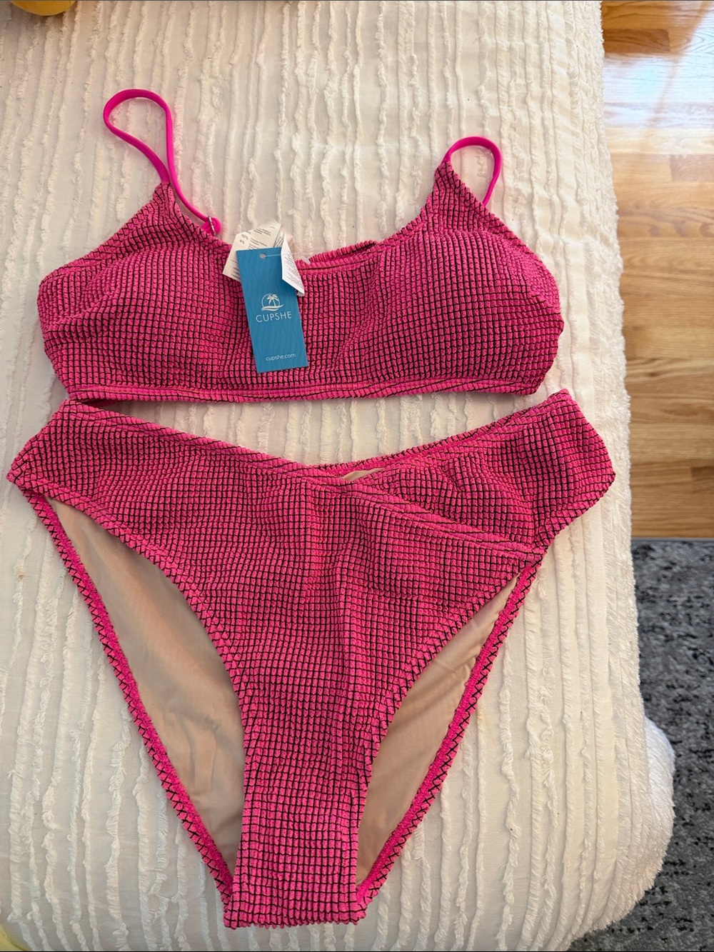 Cupshe Bright Pink Ribbed Two-Piece Bikini Set